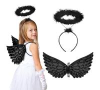 MONCAP Lot de 2 ailes d'ange en forme d'ailes d'ange noir Costume d'ange pour enfants, Cupid ailes d'ange décoratives-noir ailes et halo, pour carnaval de la Saint-Valentin, masque de fête