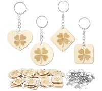 MONCAP Lot de 40 Porte-Clés Trèfle à Quatre Feuilles en Bois Porte-Clés Bonheur avec Trèfle Bricolage Pendentif Trèfle Porte-Clés pour DIY Peindre Clés et Pendre Sac Cadeau Porte-Clés pour Animaux