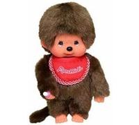 Sekiguchi Peluche Monchhichi Garçon Original 255010 – Marron, bavoir rouge, env. 20 cm