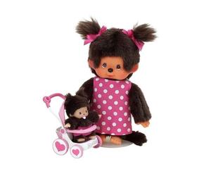 Monchhichi Knuffelpop Moeder Met Buggy - 20 Cm