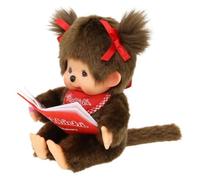 Monchhichi - SEKIGUCHI - Fille avec un Livre - Bavette rouge - Poupée en peluche de 20 cm