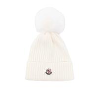 Moncler - Bonnet à pompon en tricot côtelé - unisex - Accessoires - Blanc - Taille: L