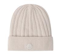 Moncler - Bonnet côtelé avec écusson logo - Femme - Accessoires - Beige - Taille: ONE Size
