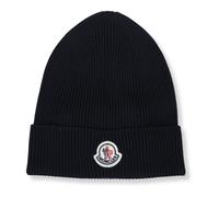 Moncler - Bonnet côtelé avec écusson logo - Homme - Accessoires - Bleu - Taille: ONE Size