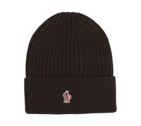 Moncler - Bonnet côtelé en laine avec logo appliqué - Homme - Accessoires - Brun - Taille: ONE Size