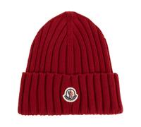 Moncler - Bonnet en maille côtelée avec écusson logo - Femme - Accessoires - Rouge - Taille: ONE Size