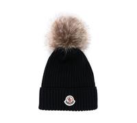 Moncler - Bonnet en laine avec pompon - Femme - Accessoires - Bleu - Taille: L