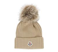 Moncler - Bonnet fille avec patch logo - Femme - Accessoires - Beige - Taille: S