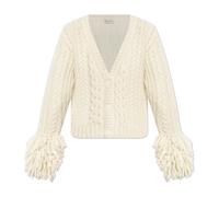 Moncler - Cardigan Col V en Mélange d'Alpaga - Femme - Pulls - Beige - Taille: 38 FR