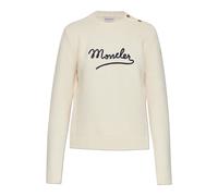 Moncler - Embroidered Logo Cotton Blend Sweater - Femme - Pulls - Beige - Taille: 42 FR