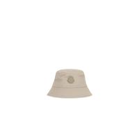 Moncler - Leather Logo Cotton Blend Bucket Hat - Homme - Accessoires - Beige - Taille: ONE Size