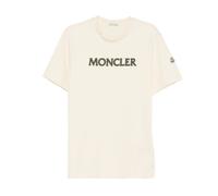 Moncler - Logo Print Cotton T-Shirt - Homme - Tops - Blanc - Taille: L