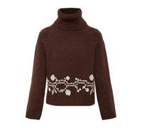 Moncler - Pull à col roulé brodé en mélange d'alpaga - Femme - Pulls - Brun - Taille: 42 FR