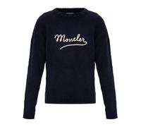 Moncler - Pull en mélange de coton avec logo brodé - Femme - Pulls - Bleu - Taille: 36 FR