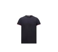 Moncler - T-shirt en coton à bordure tricolore - Homme - Tops - Bleu - Taille: L