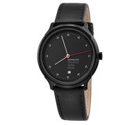 Mondaine Helvetica No1 Regular Black PVD Stainless Steel Mens Watch Leather Strap Black Dial Quartz Date MH1.R2223.LB