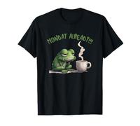 Monday Already Frog with Coffee Bureau Mood Frog Graphic T-Shirt
