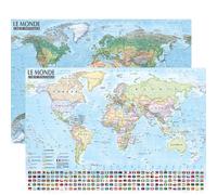Monde 1/44.000.000 carte politique et physique (sans barres alu) 67 × 47 cm