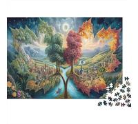 Monde des Feuilles Carton ondulé Arbre des Quatre Saisons dans Un Paysage Magique Puzzle Classique pour Adultes Cadeau Puzzle Relaxant 70x50cm/1000 pièces
