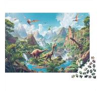Monde Dinosaures Casse-tête 1000 Pièces en Carton Recyclé, Puzzle Complexe La Vallée Dinodéfi Entre Amis pour Un Tableau À Encadrer, Superbe Idée Cadeau 52x38cm/1000pcs