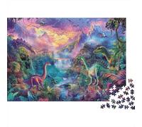 Monde Dinosaures Puzzle 1000 Pièces avec Clic Parfait,Ensemble De Casse-tête en Puzzle Le Paradis Dinopuzzle De Développement Cognitif pour Une Activité Intergénérationnelle,Passion Nature 52x3