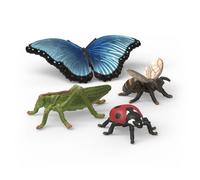 Monde miniature Schleich Wild Life 42741 Ensemble découverte insectes 4 figurines : abeille, coccinelle, papillon Morpho bleu, grande sauterelle verte Multicolore