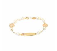 Monde Petit Bracelet Fille Enfant Or Jaune 18 Carats Personnalise Esclave Sucette perle 3,5 mm Brillant 14 cm - Certificat de Garantie - 1228