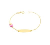 Monde Petit Bracelet Fille Enfant Or Jaune 9 Carats Personnalise Esclave Chaussure Rose Brillant 14 cm - Certificat de Garantie - 1433