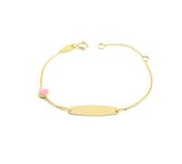 Monde Petit Bracelet Fille Enfant Or Jaune 9 Carats Personnalise Esclave Cœur Rose Brillant 14 cm - Certificat de Garantie - 1432