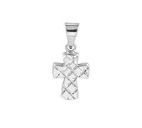 Monde Petit Croix Or Blanc 9 Carats Mate et Brillant 14 x 8,5 mm - Certificat de Garantie - 8492