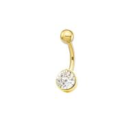 Monde Petit Piercing en Or Jaune 9K Nombril Rond Zircone 6 mm Brillant - Certificat de Garantie - 2759