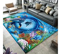 Monde sous-Marin 3D Ocean Tapis Poisson Corail Dauphin Modèle Maison Salon Chambre Salle De Bain Carpet AntidéRapant Porte D'entrée Rug Ocean World Tapis Rampant pour Enfants (120x160 cm, Modèle 3)