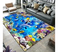 Monde sous-Marin 3D Ocean Tapis Poisson Corail Dauphin Modèle Maison Salon Chambre Salle De Bain Carpet AntidéRapant Porte D'entrée Rug Ocean World Tapis Rampant pour Enfants (160X200 cm, Modèle 1)