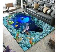 Monde sous-Marin 3D Ocean Tapis Poisson Corail Dauphin Modèle Maison Salon Chambre Salle De Bain Carpet AntidéRapant Porte D'entrée Rug Ocean World Tapis Rampant pour Enfants (80x120 cm, Modèle 2)