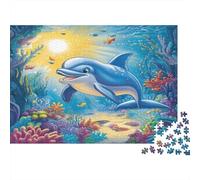 Monde sous-Marin Puzzles 1000 Pièces Cadeau Unique Dauphin Challenge Toy À De Qualité Supérieure Peinture Art pour Adultes Et Enfants À Partir De 12 Ans 1000pcs (75x50cm)