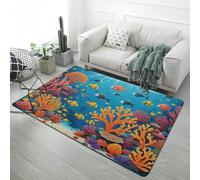 Monde Sous-marin Tapis Flannel Bleu Récif Corallien Dauphins Banc De Poissons Paysage Tapis Pour Chambre D'enfant Ado Doux Antidérapant, Convient Pour Salon Salle De Bain (Color 1,160x200 cm)
