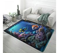 Monde Sous-marin Tapis Flannel Bleu Récif Corallien Dauphins Banc De Poissons Paysage Tapis Pour Chambre D'enfant Ado Doux Antidérapant, Convient Pour Salon Salle De Bain (Color 4,120x160 cm)