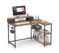 Mondeer 120cm Bureau d'angle avec Support de Moniteur,Tiroirs,Marron