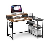 Mondeer 120cm Bureau d'angle avec Support de Moniteur,Tiroirs,Marron Noir