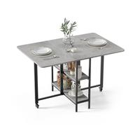 Mondeer Table à Manger Pliable, Table de Cuisine avec 2 Etagères de Rangement, pour Petits Espaces Salle à Manger Cuisine, 120 x 80 x 75 cm, Gris
