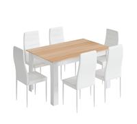 Mondeer 138cm Ensemble Table à Manger avec 6 Chaises,Cuir Synthétique