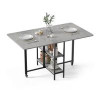 Mondeer Table à Manger Pliable, Table de Cuisine avec 2 Etagères de Rangement, pour Petits Espaces Salle à Manger Cuisine, 140 x 80 x 75 cm, Gris