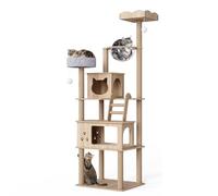 Mondeer Arbre à Chat en Bois haudeur de 185 CM, avec Deux Maisons pour Chats et Un Griffoirs, Beige