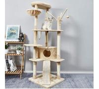 Mondeer Arbre à Chat Hauteur 168 cm, avec Plate-Formes, Grande Grotte-Troncs épais en sisal-Planche à griffer-Palais de Chat-Beige