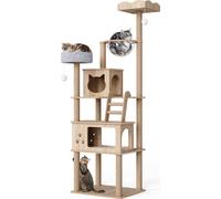 Mondeer Arbre à chat XXL 184 cm avec coussin amovible en peluche et capsule transparente Nature-Marron clair