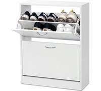 Mondeer Armoire à chaussures avec 2 abattants Banc à chaussures 63x81x24cm Blanc