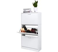 Mondeer Armoire à chaussures Banc à chaussures avec 3 abattants 120x63x24 cm Blanc