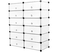 Mondeer Armoire à Chaussures Meuble de Rangement pour 24 Paires de Chaussures 12 Cube Etagère à Chaussures Etagère de Rangement en Plastique 91 * 36 * 105cm, Blanc