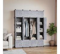 Mondeer Armoire à vêtements 20 cubes en plastique Système d'étagères avec 2 barres de penderie Armoire combinée 145*180*37cm Noir