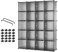 Mondeer Armoire à vêtements DIY 20 cubes en plastique Système d'étagères avec 2 barres de penderie Armoire combinée 145*180*37cm Gris